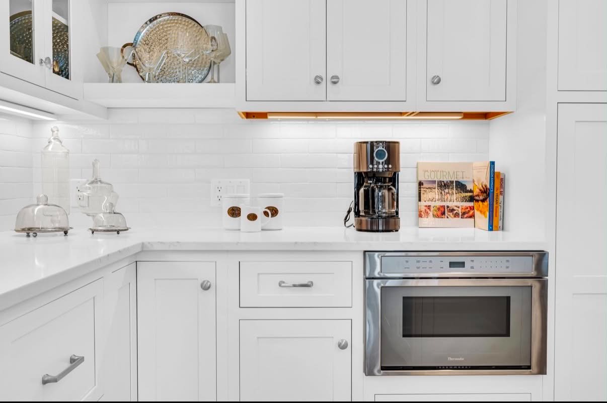 Galley kitchen, polished bright