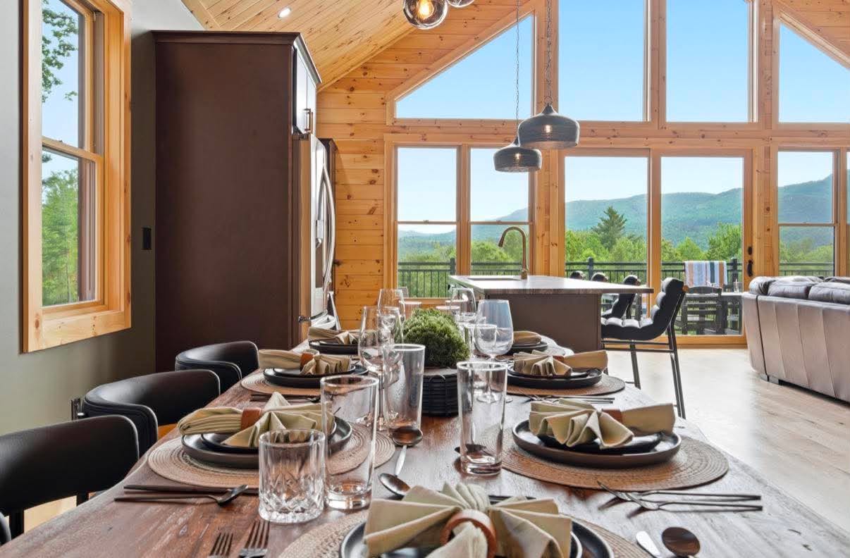 Dinner for eight, mountains in view