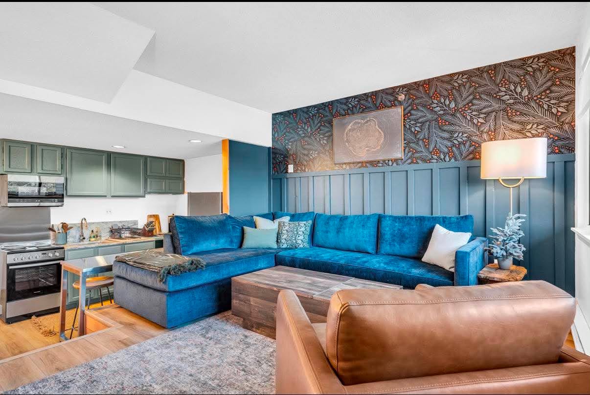 Velvet lounge with a botanical wall